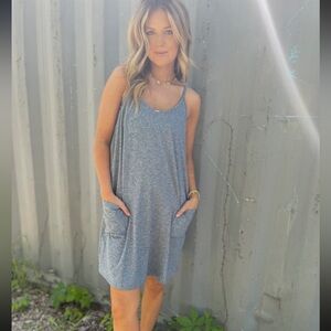 ATHLETIC INSPIRED MINI DRESS WITH POCKETS MEDIUM BLUE GRAY